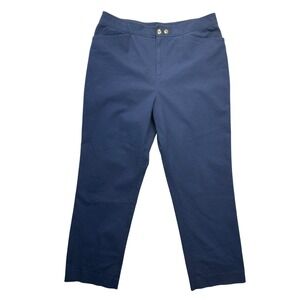 Lauren Ralph Lauren Pants Women 16W Navy Blue Straight Leg Gold Snap Chino Plus